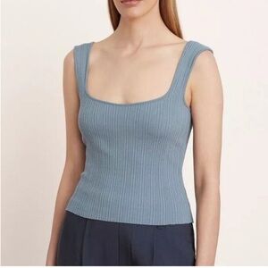 Vince Steel Blue Ribbed Tank Top